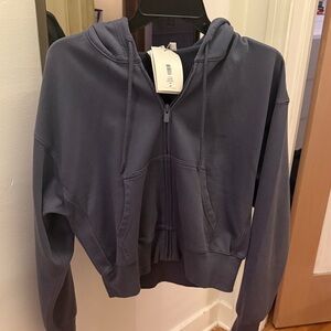 Aritzia Navy Marine Zip-Up Fleece Hoodie